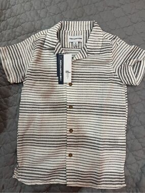 Distortion Kids' Black & White Striped Short-Sleeve Button-Down Shirt